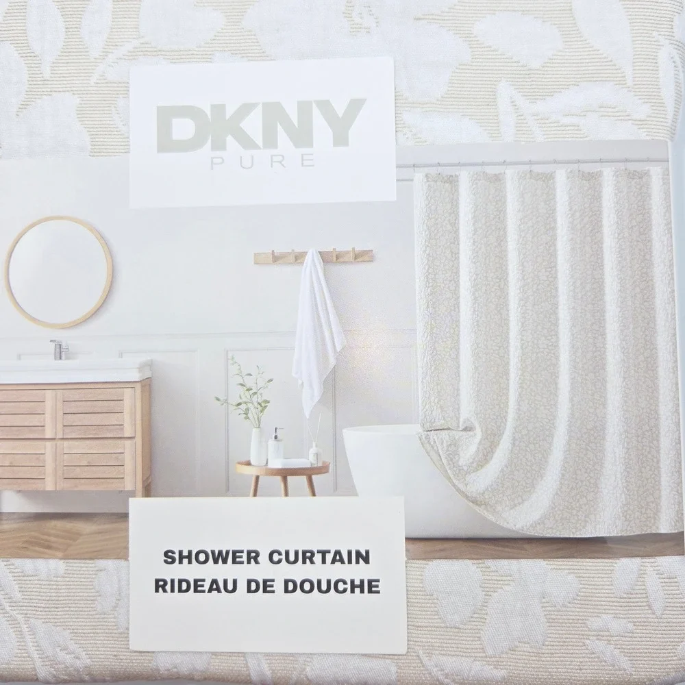 DKNY Pure New Shaded Floral Shower Curtain 72x72 Jacquard Beige and Off White